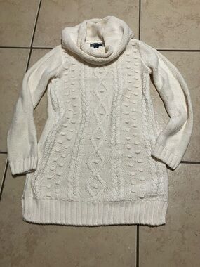 GAP Cream Cable Knit Hooded Sweater Dress